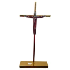 Vintage Crucifix in Enamelled Brass