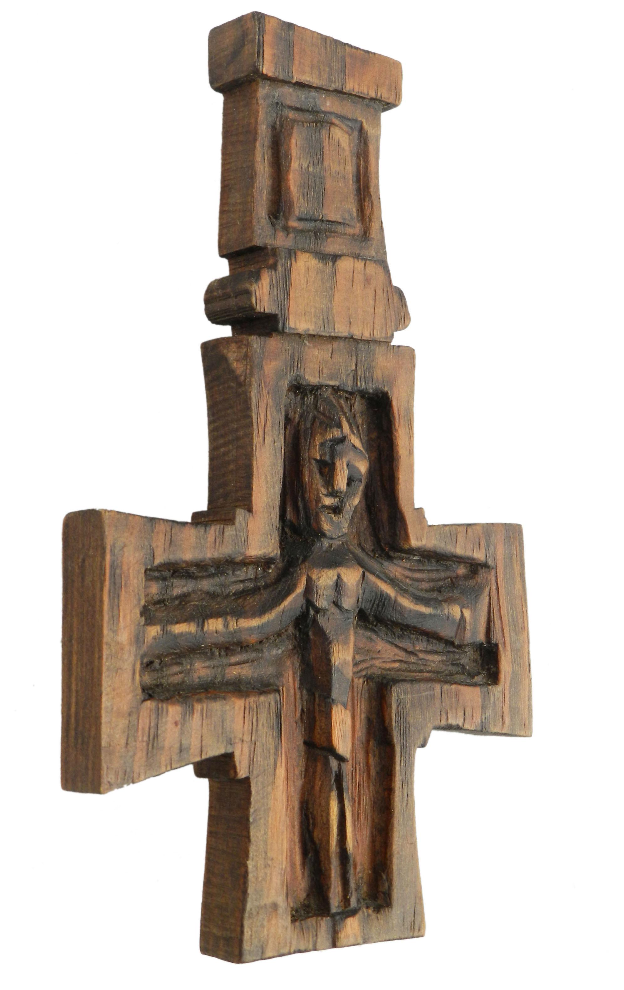 Carved Crucifix Mid Century Sculpture by French Sculptor FREE SHIPPING