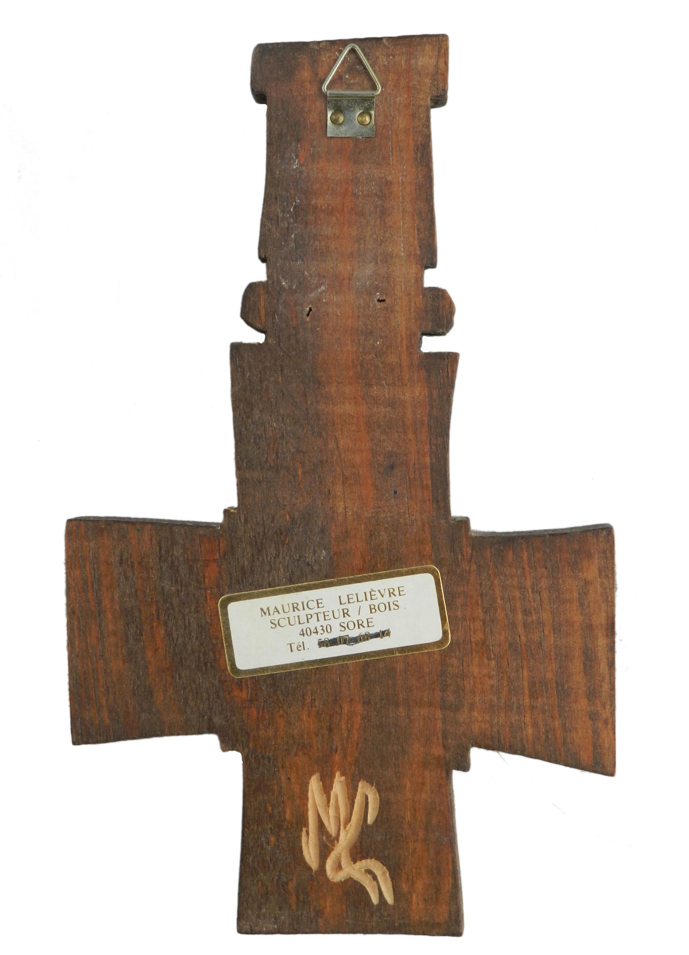 Wood Crucifix Mid Century Sculpture by French Sculptor FREE SHIPPING
