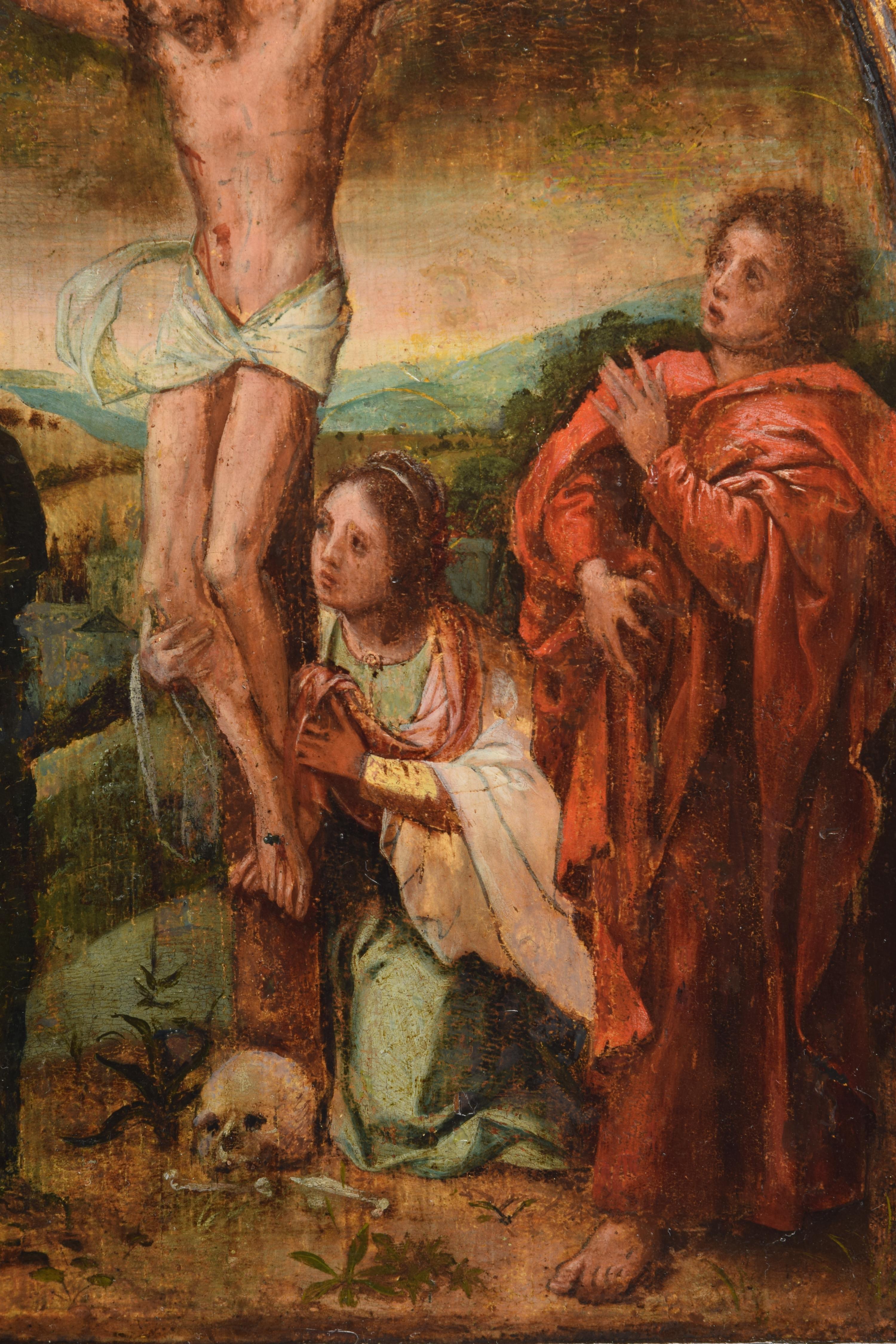 Renaissance Crucifixion, Oil on Panel, Spanish-Flemish School, 16th Century