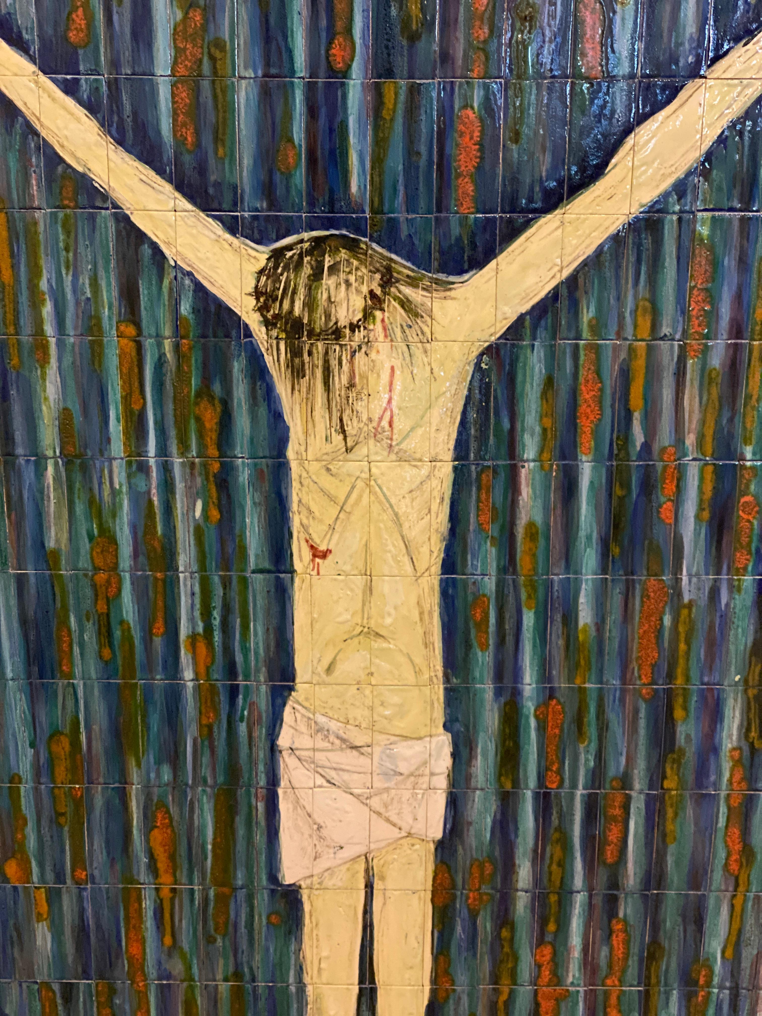 Crucifixion Tile Mosaic Tableau, Italy, 1970s In Good Condition In Austin, TX