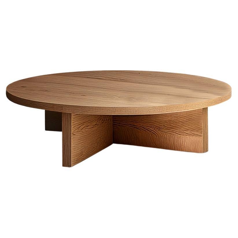 Runder Tisch mit kreuzförmigem Sockel und runden Kanten aus Massivholz von NONO