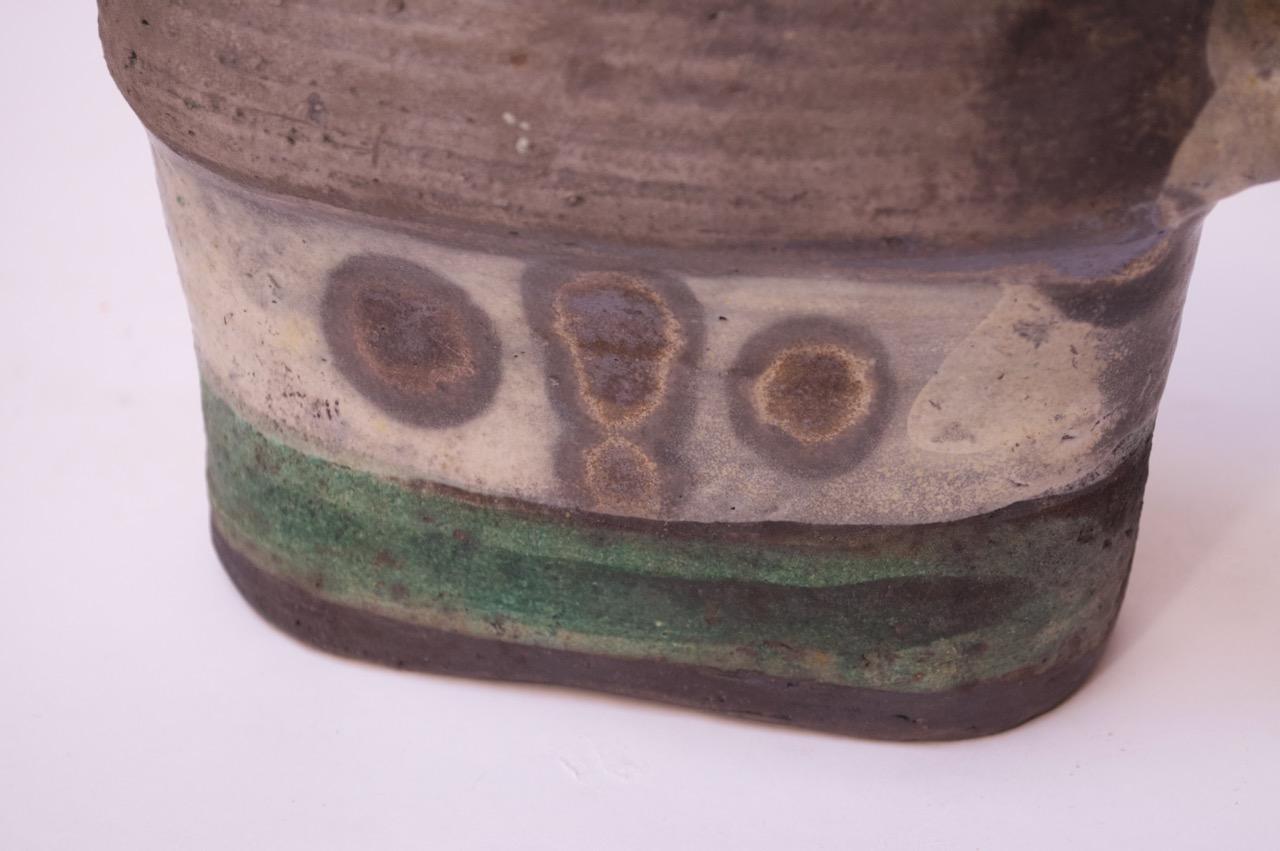 Crude / Primitive Stoneware Vase with Handle Signed 