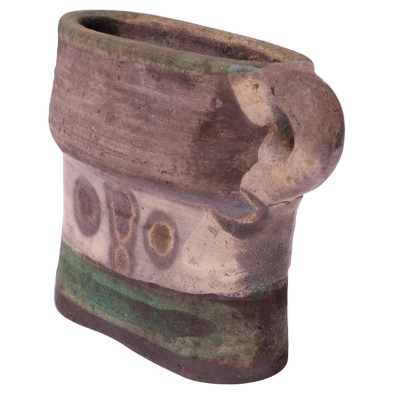 Crude / Primitive Stoneware Vase with Handle Signed "Pollack 78"