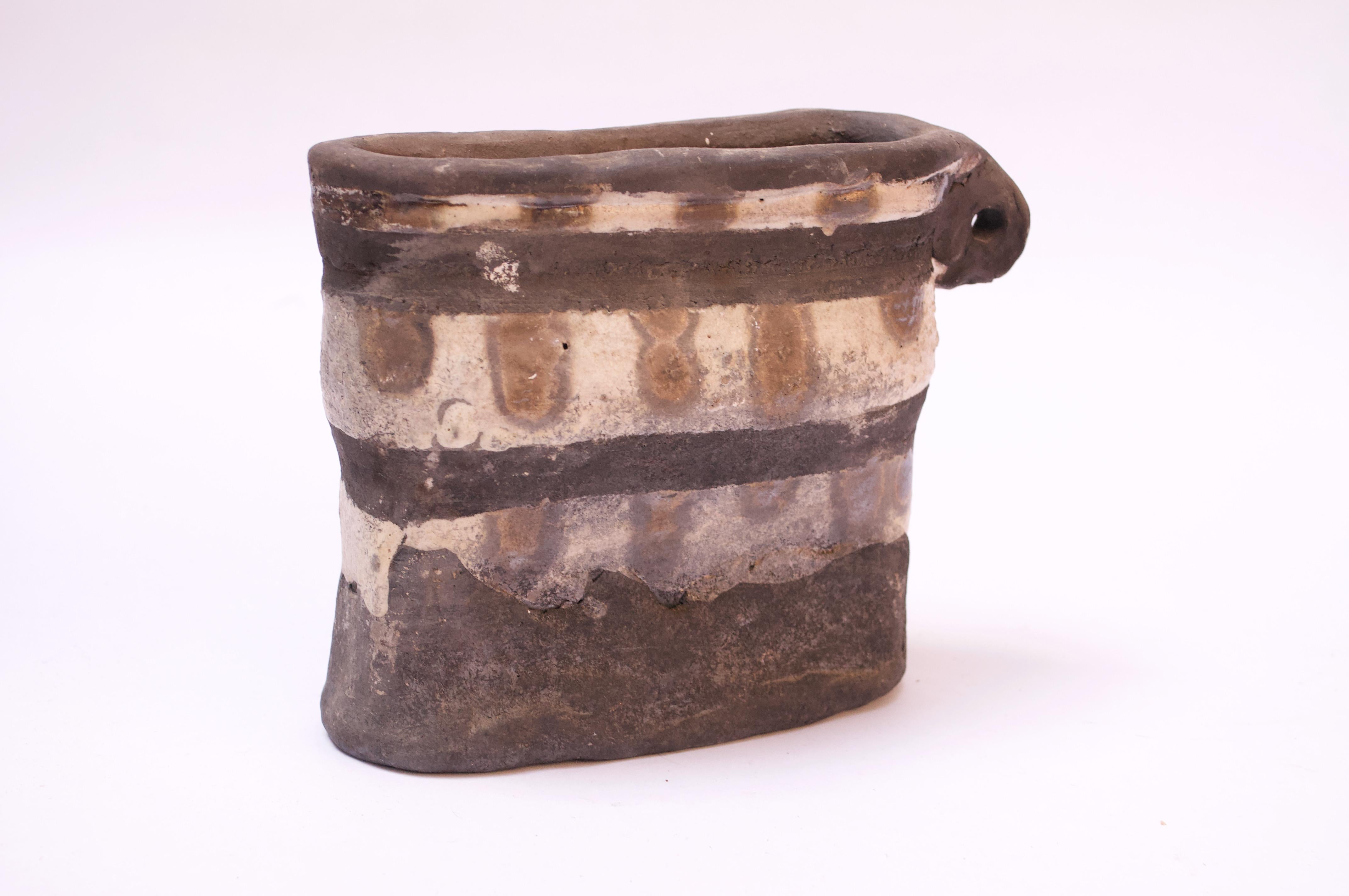 Crude Studio Stoneware Vase with Handle Signed 