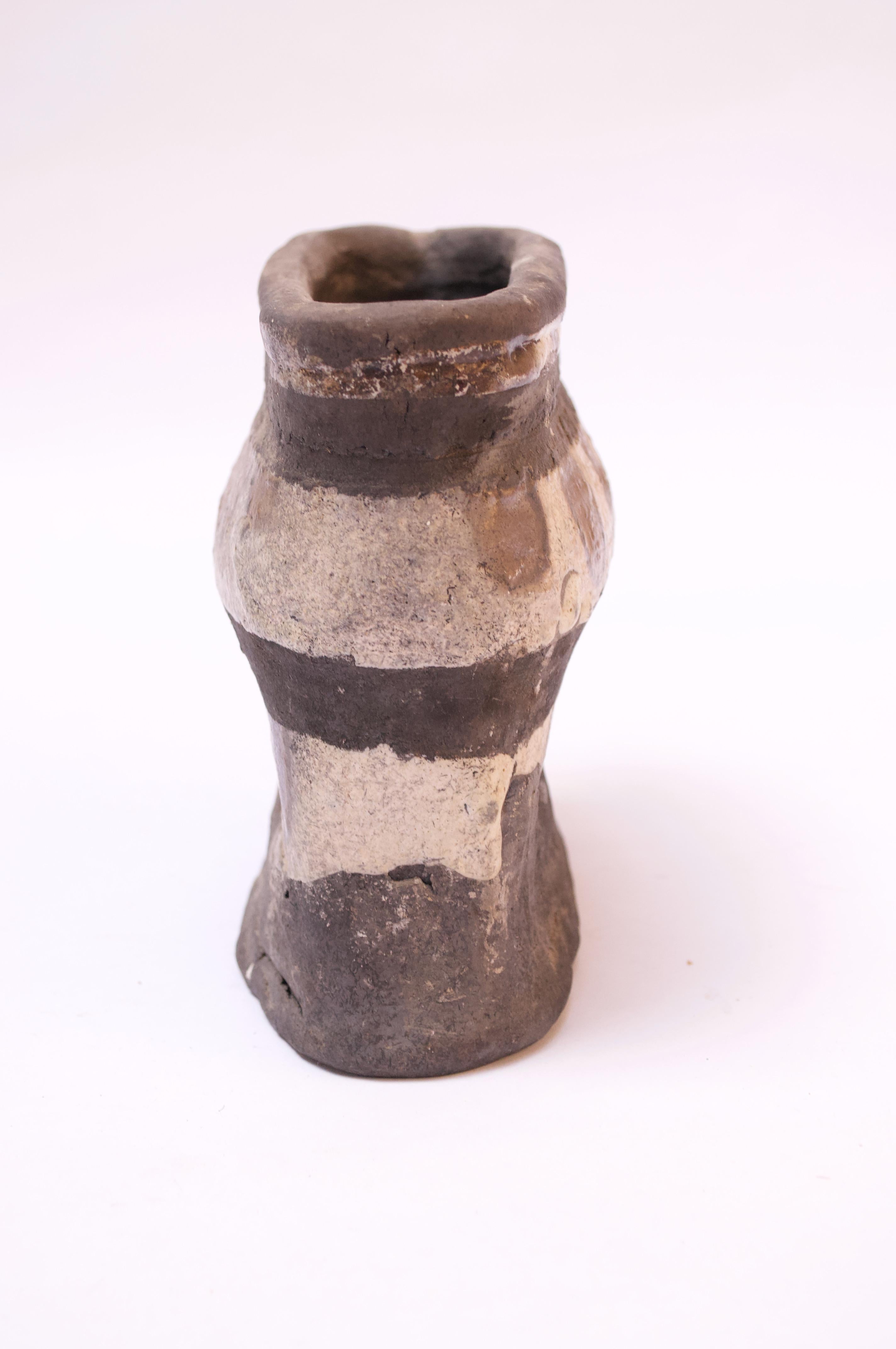 Late 20th Century Crude Studio Stoneware Vase with Handle Signed 