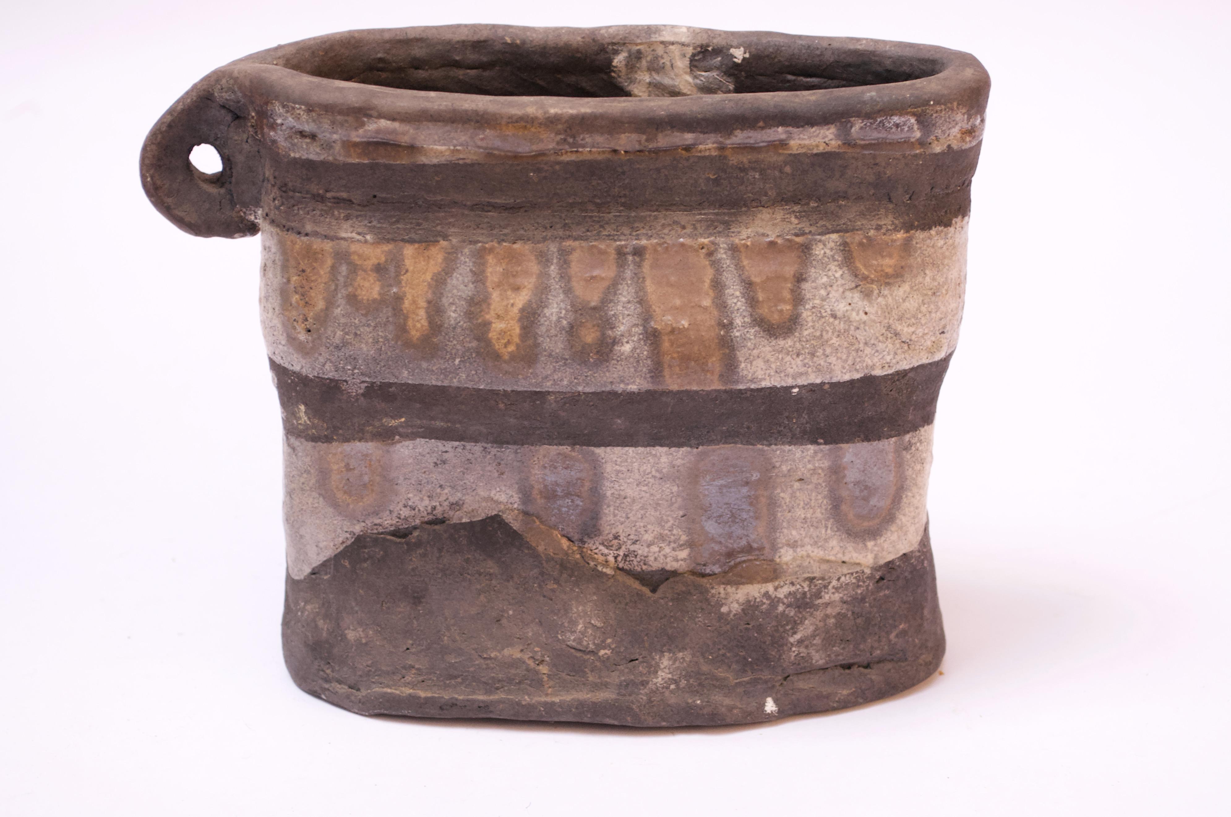 Crude Studio Stoneware Vase with Handle Signed 