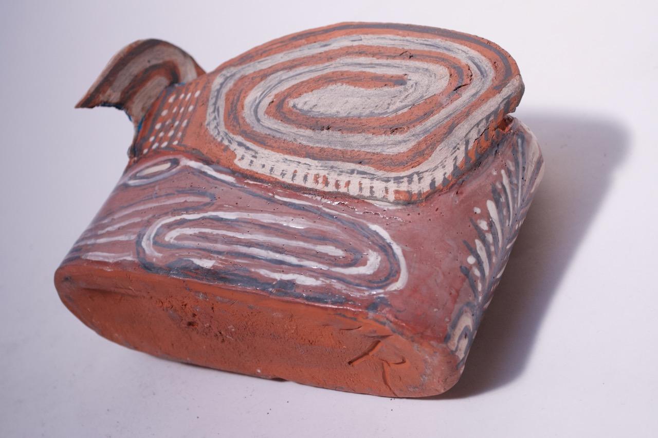 Crude Terracotta Catch-All / Vase with Applied Details Signed For Sale 7