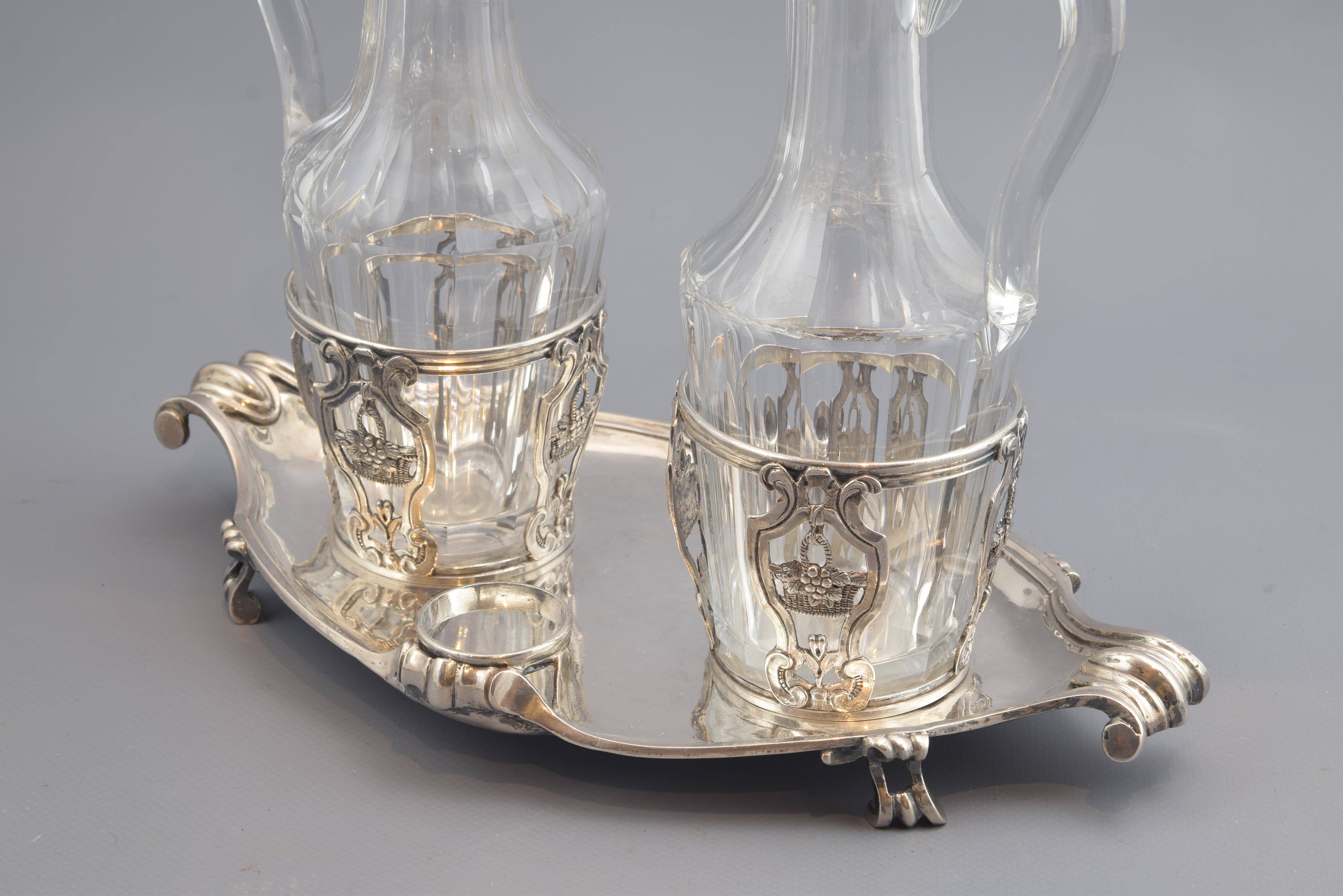 Neoclassical Cruet Set, Silver, Glass, René-Pierre Ferrier, Paris, France, 1775 For Sale