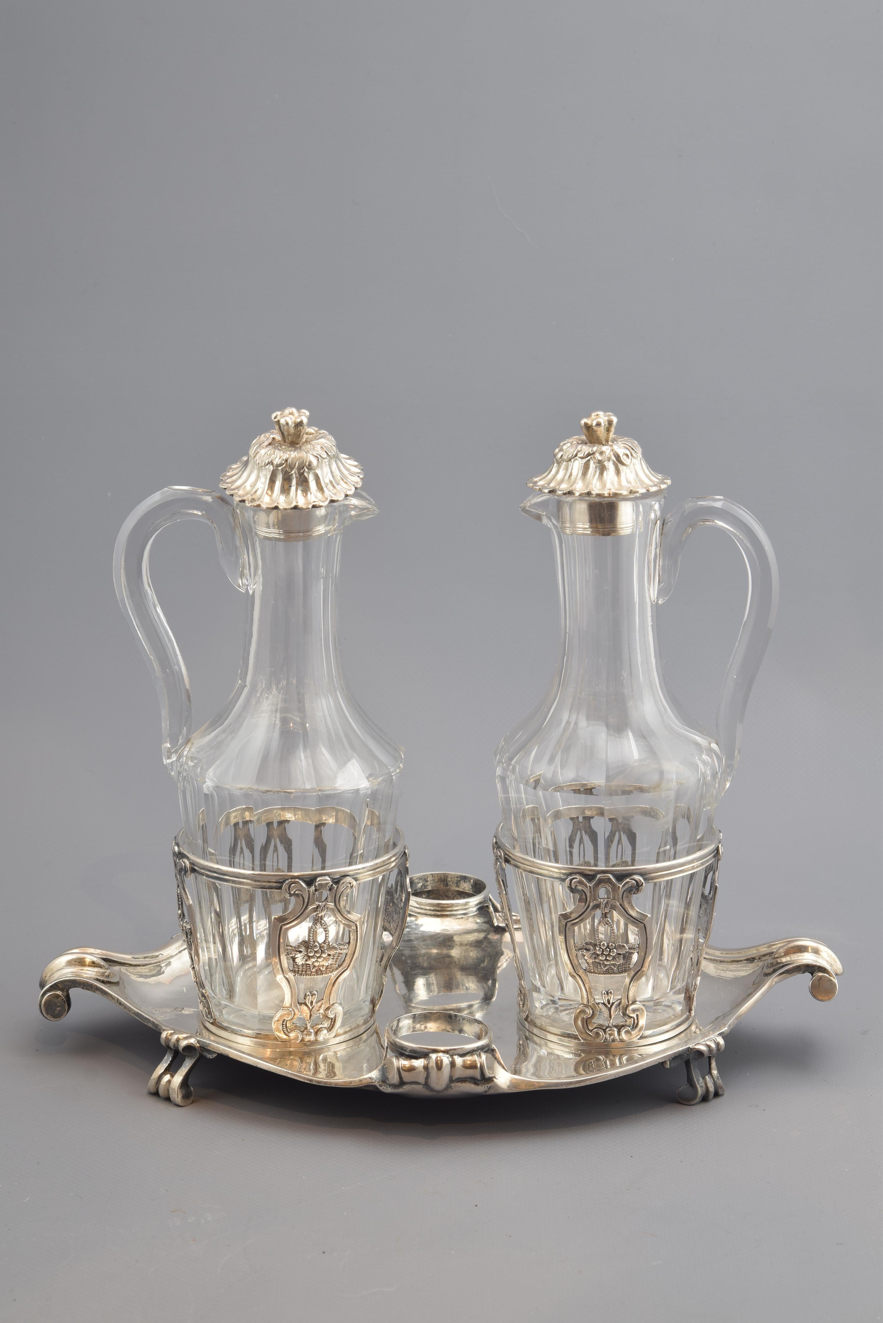 Cruet Set, Silver, Glass, René-Pierre Ferrier, Paris, France, 1775 For Sale 1