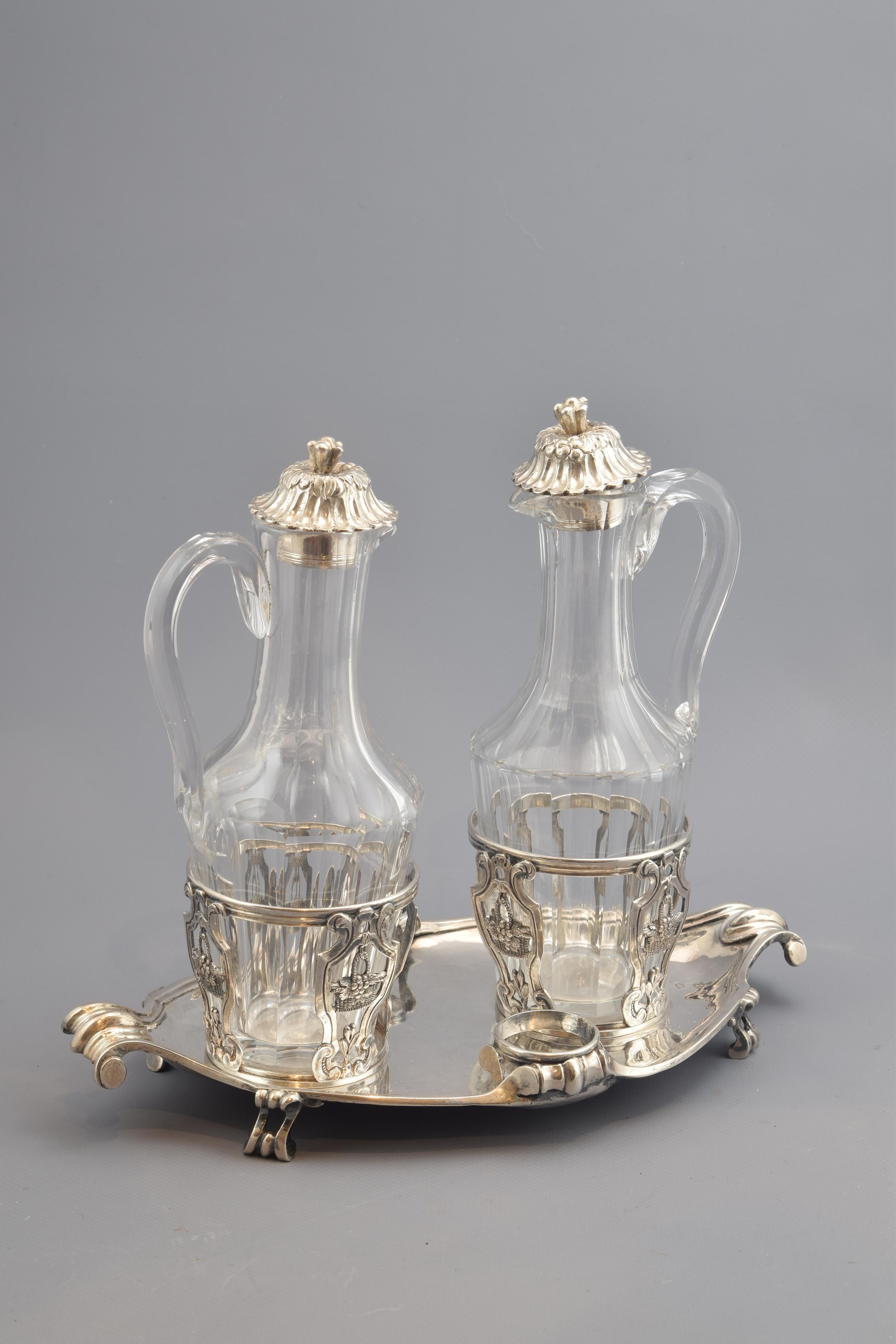 Cruet Set, Silver, Glass, René-Pierre Ferrier, Paris, France, 1775 For Sale 2