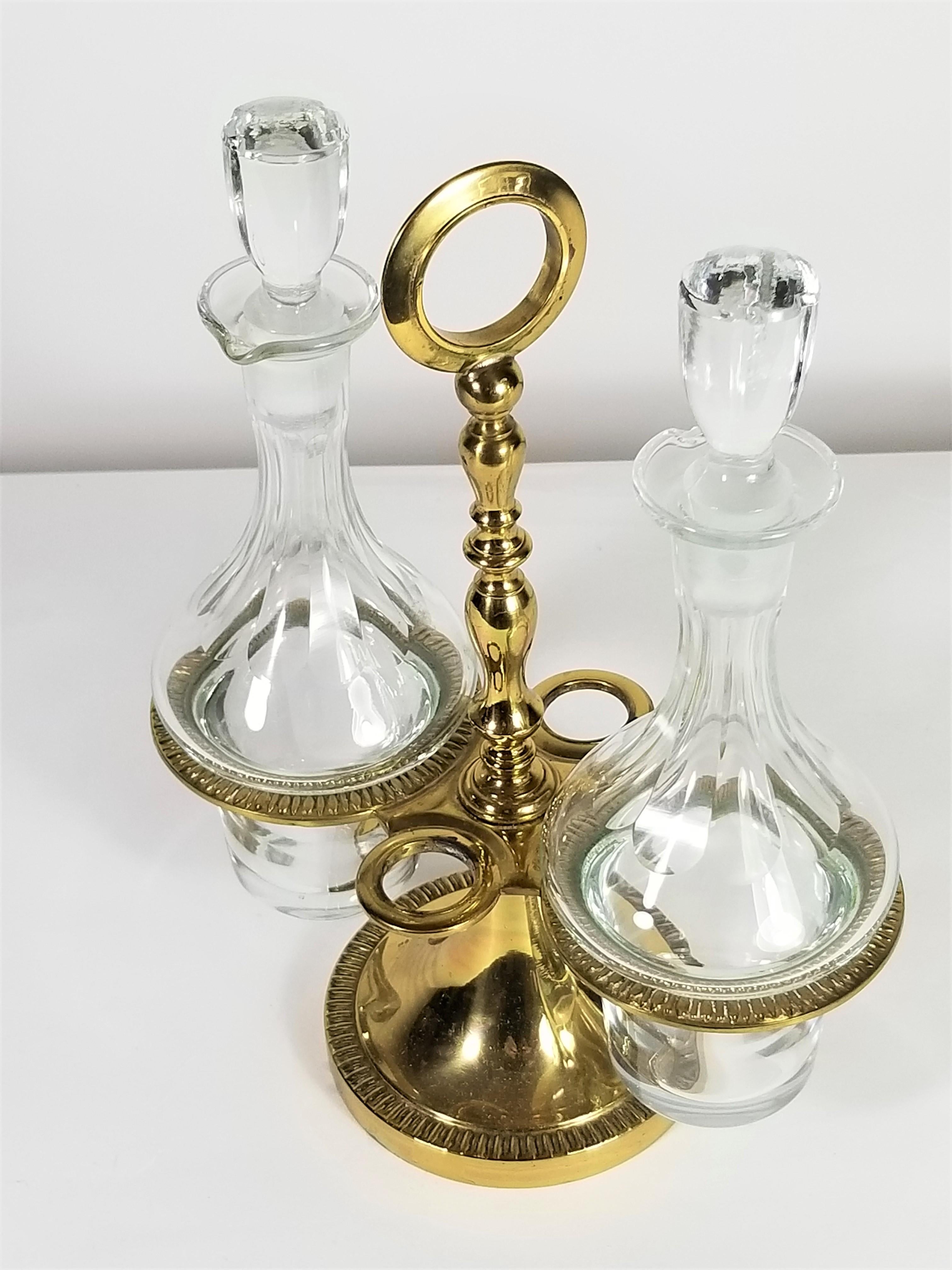 Cruet Set Italian Brass and Glass, Italy In Excellent Condition In New York, NY