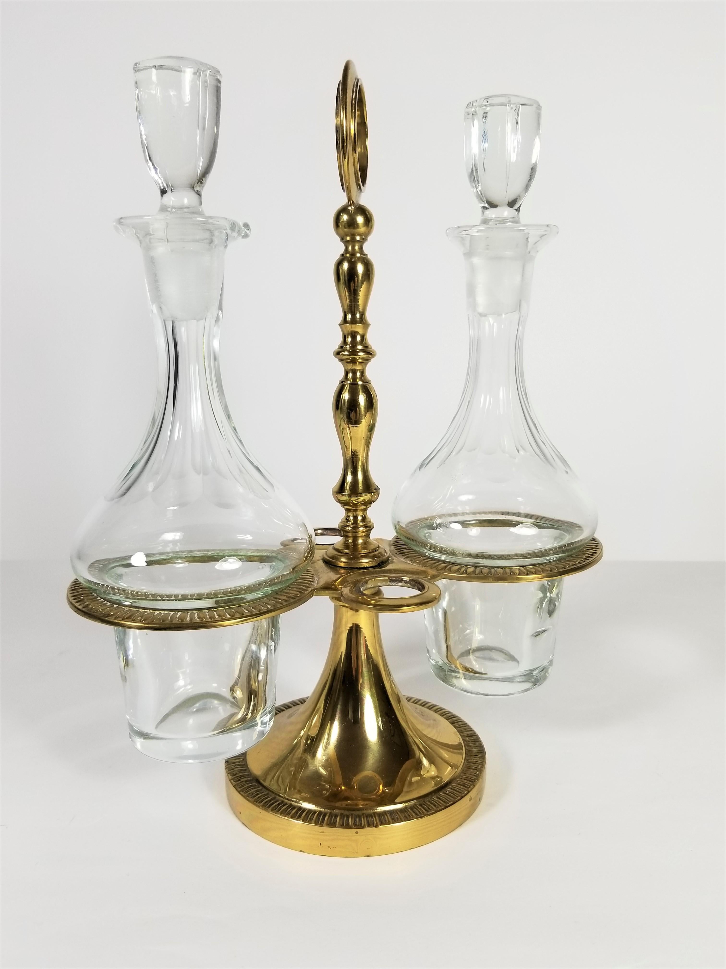 20th Century Cruet Set Italian Brass and Glass, Italy