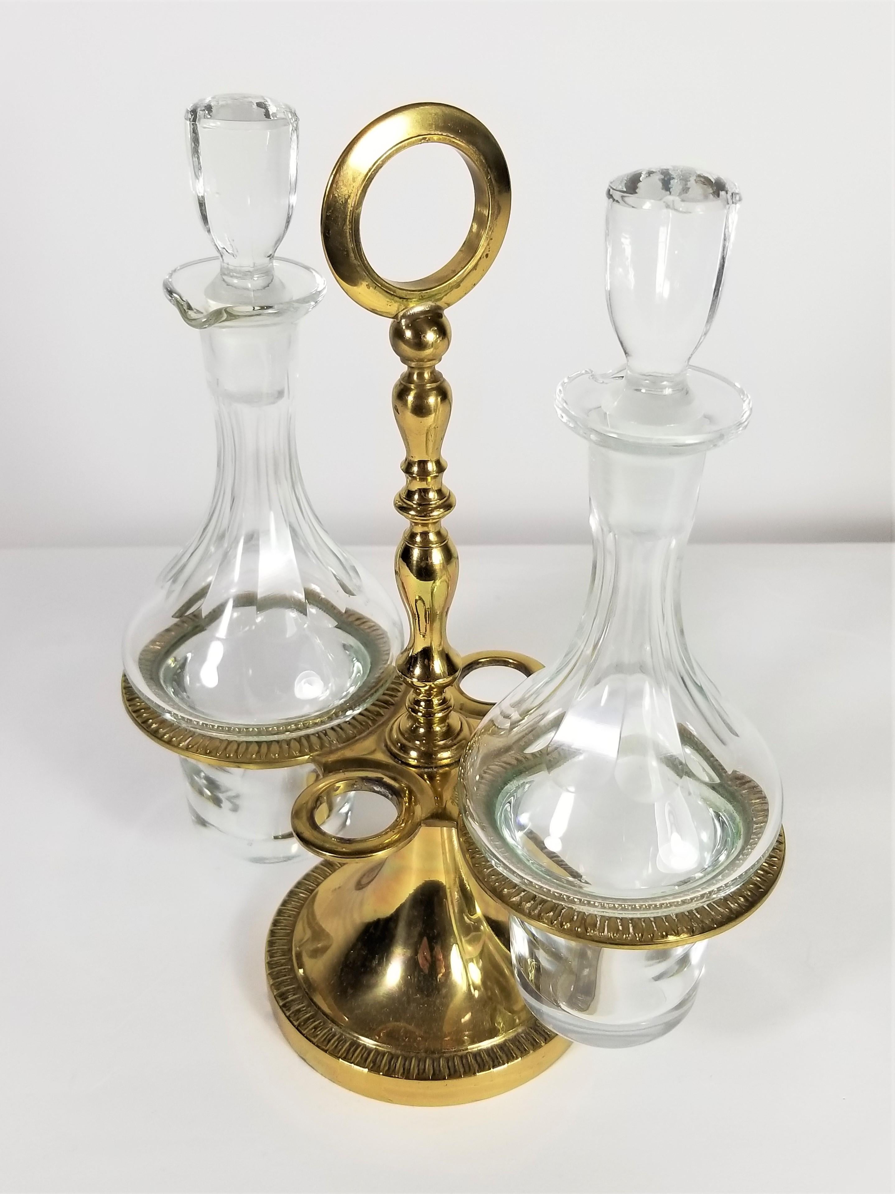 Cruet Set Italian Brass and Glass, Italy 2