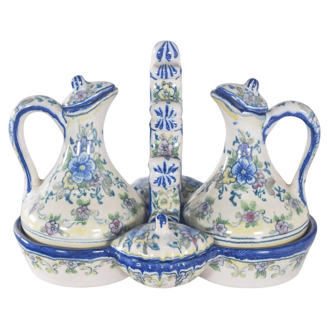 Cruet with Olive Tree, in Portuguese Faience from Alcobaça, PL Valado