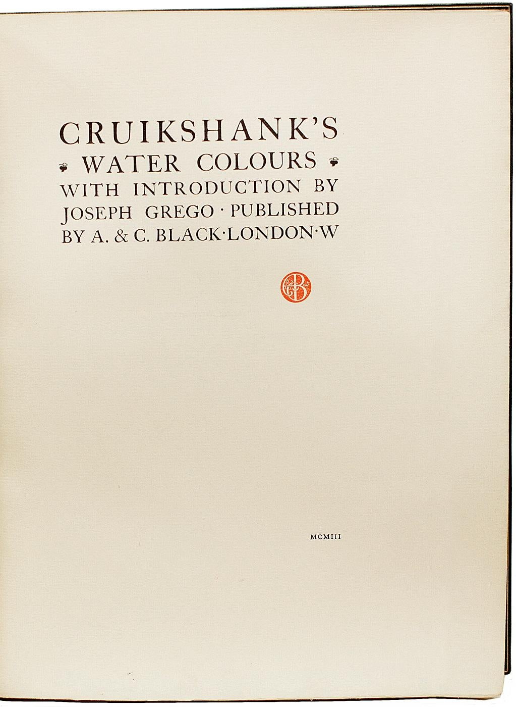 Cruikshank's Water Colours - DE-LUXE-ED - IN A LAVISH MORRELL PICTORIAL BINDING! In Good Condition In Hillsborough, NJ