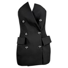 Crucero 1989 Yves Saint Laurent Rive Gauche Mini Vestido con Corsé de Doble Pechera