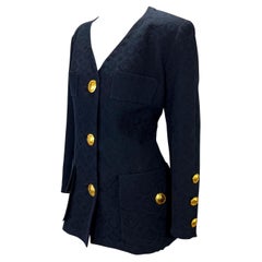 Vintage Cruise 1993 Christian Lacroix Navy Woven Alhambra Sculpted Button Blazer Jacket