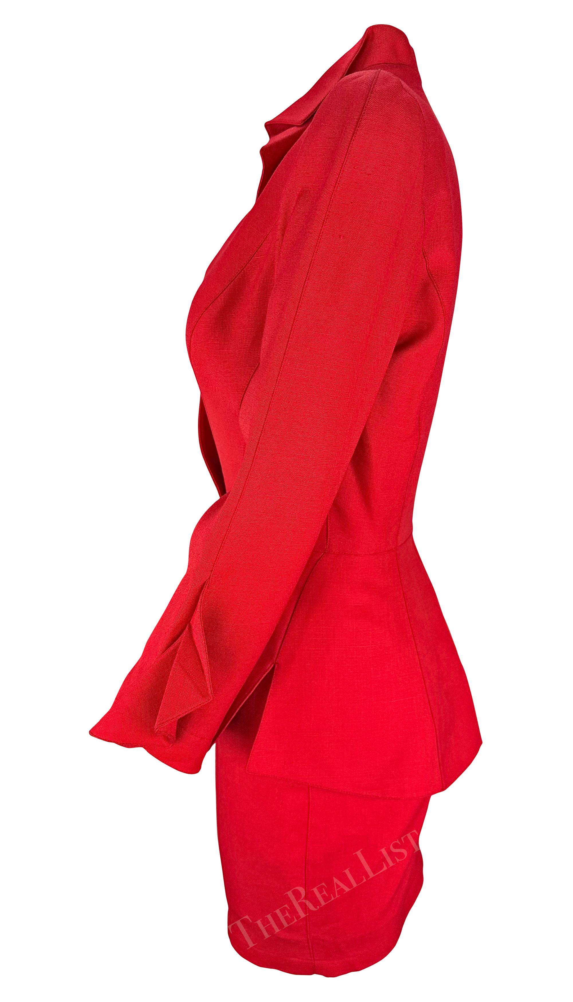 Cruise 1993 Thierry Mugler Runway Sculptural Fold Red Skirt Suit  For Sale 1