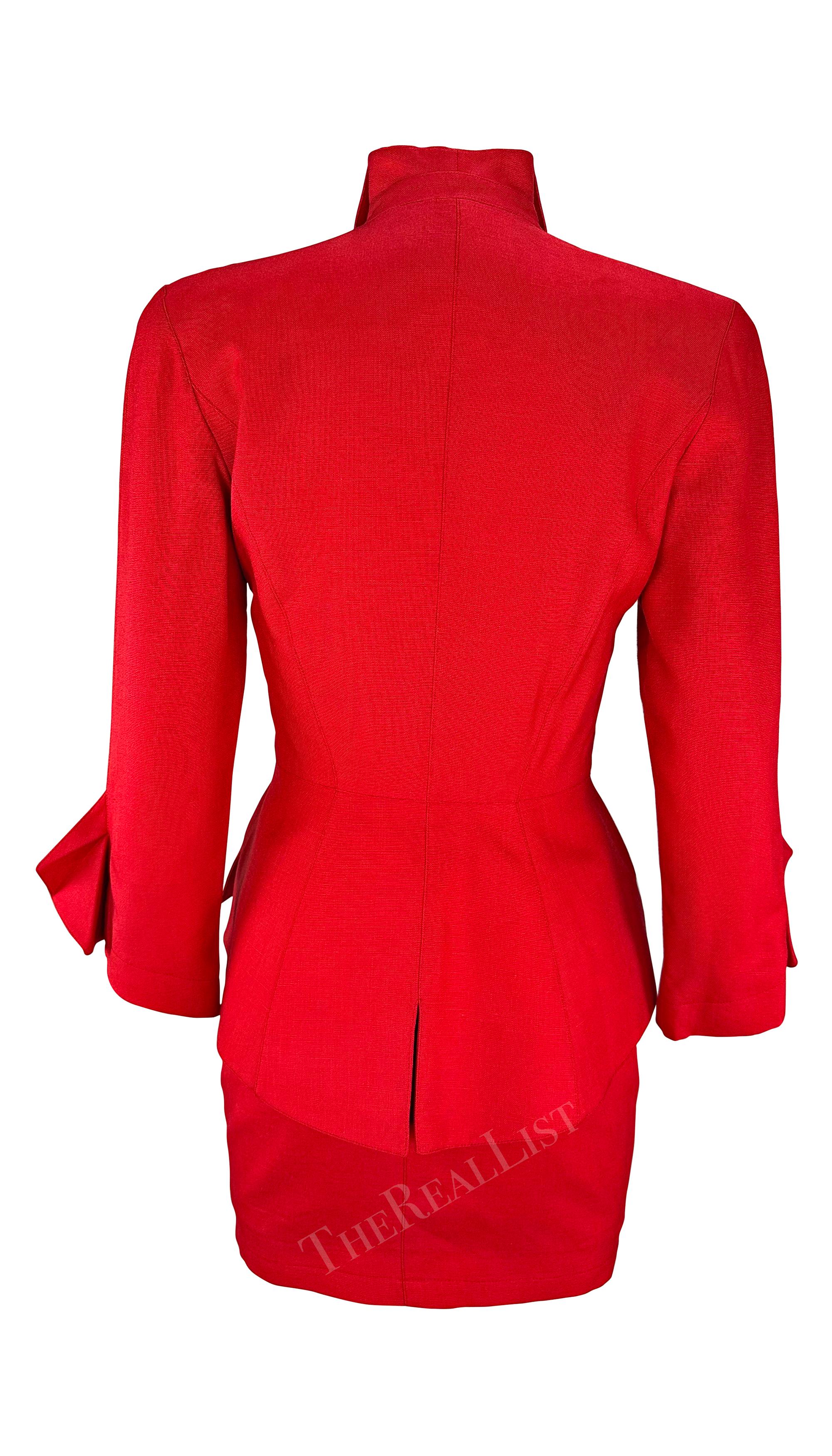 Cruise 1993 Thierry Mugler Runway Sculptural Fold Red Skirt Suit 2