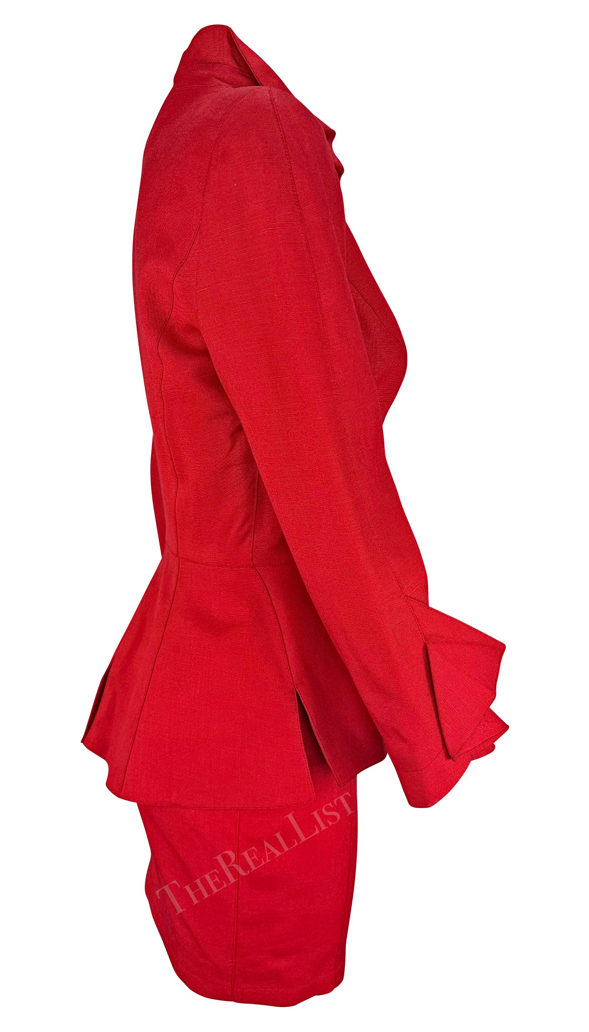 Cruise 1993 Thierry Mugler Runway Sculptural Fold Red Skirt Suit  For Sale 3
