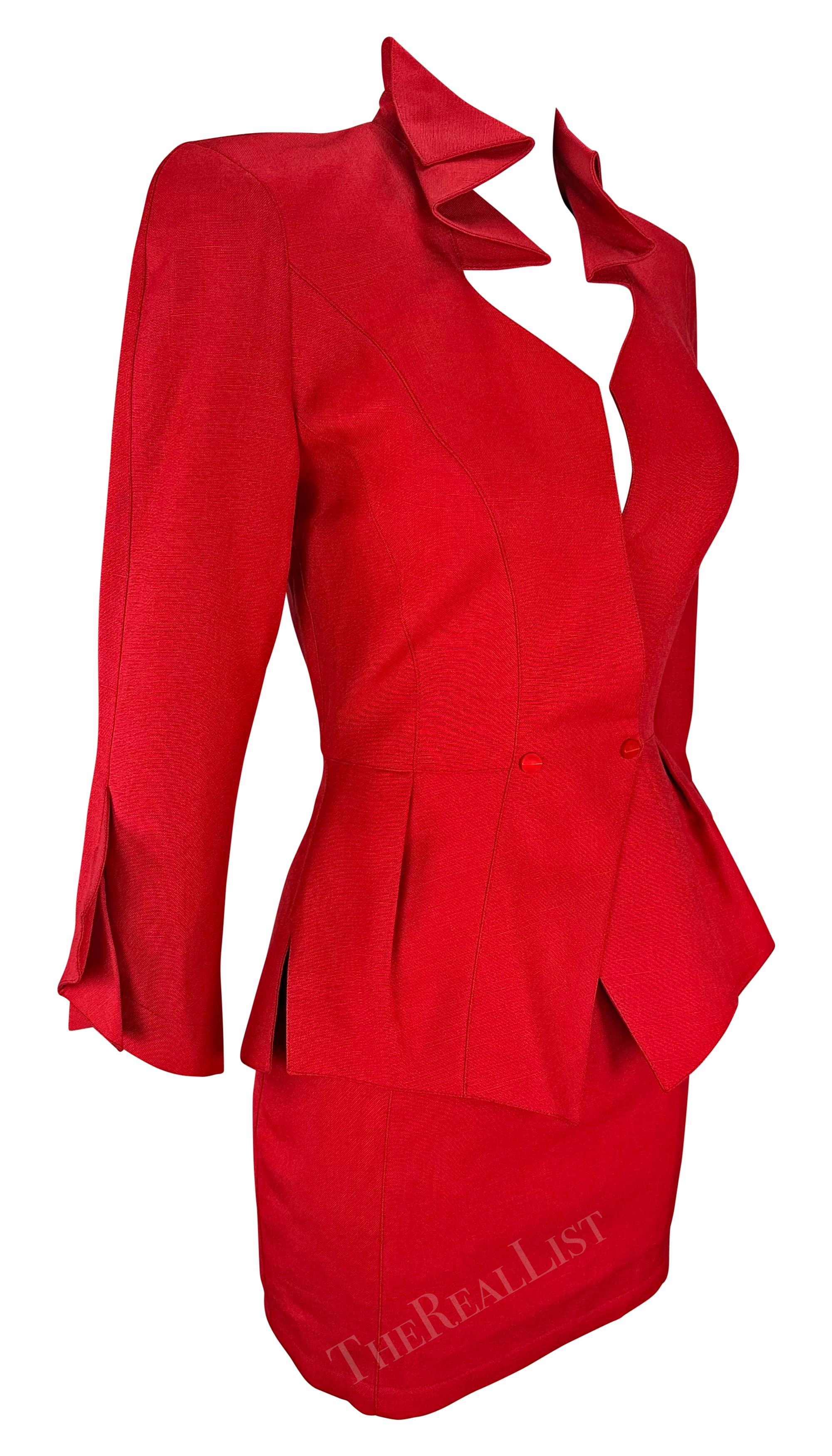 Cruise 1993 Thierry Mugler Runway Sculptural Fold Red Skirt Suit  For Sale 4