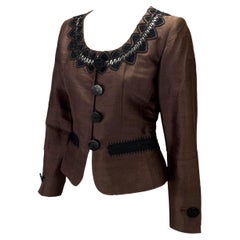 Cruise 1995 Yves Saint Laurent Rive Gauche Brown Silk Cropped Jacket