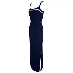 Cruise 1999 Thierry Mugler Navy Silver Chain Cutout Accent Slit Gown