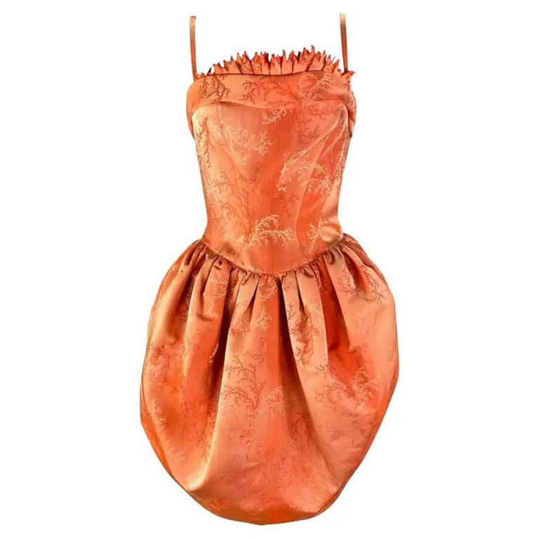 Cruise 1999 Thierry Mugler Orange Coral Jacquard Corset Boned Bubble Dress  For Sale at 1stDibs