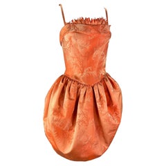 Cruise 1999 Thierry Mugler Orange Coral Jacquard Corset Boned Bubble Dress