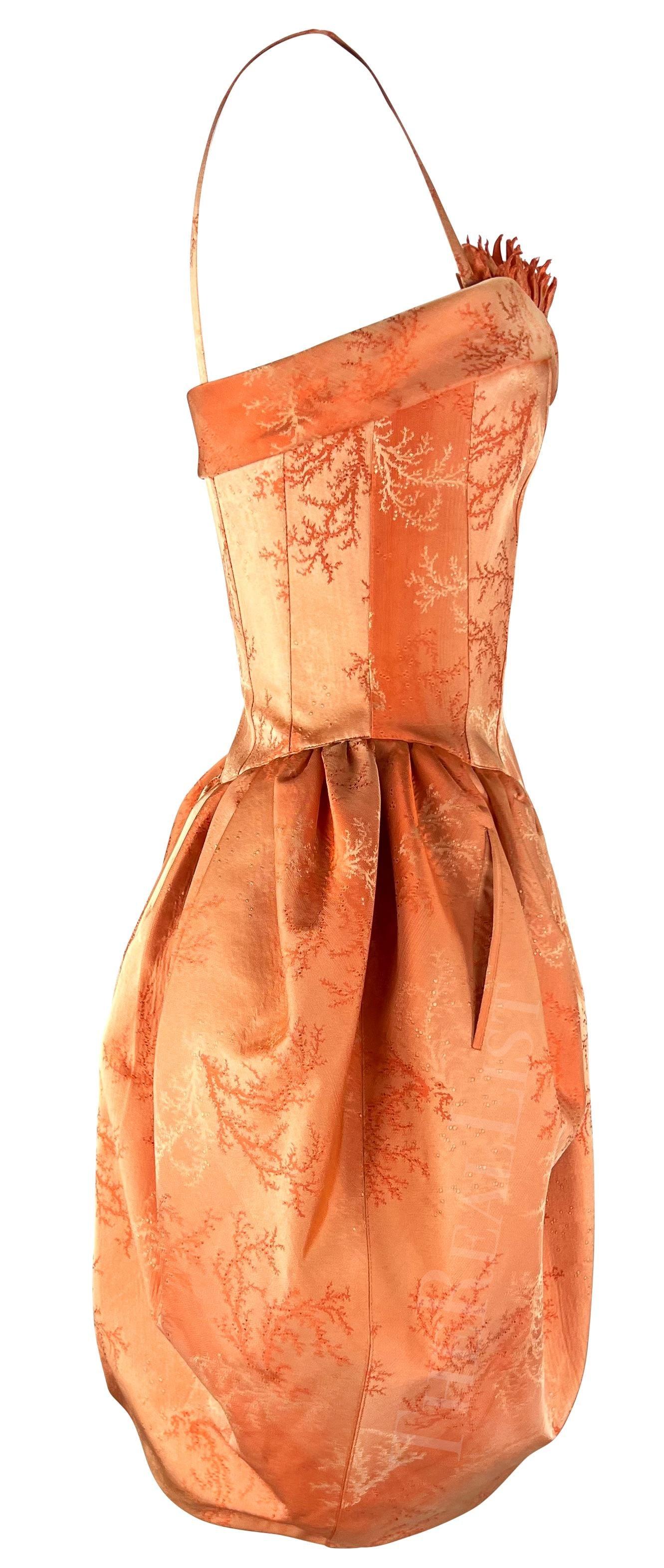 Croisière 1999 - Thierry Mugler - Robe bulle en jacquard corail orange avec corset désossé Excellent état - En vente à West Hollywood, CA