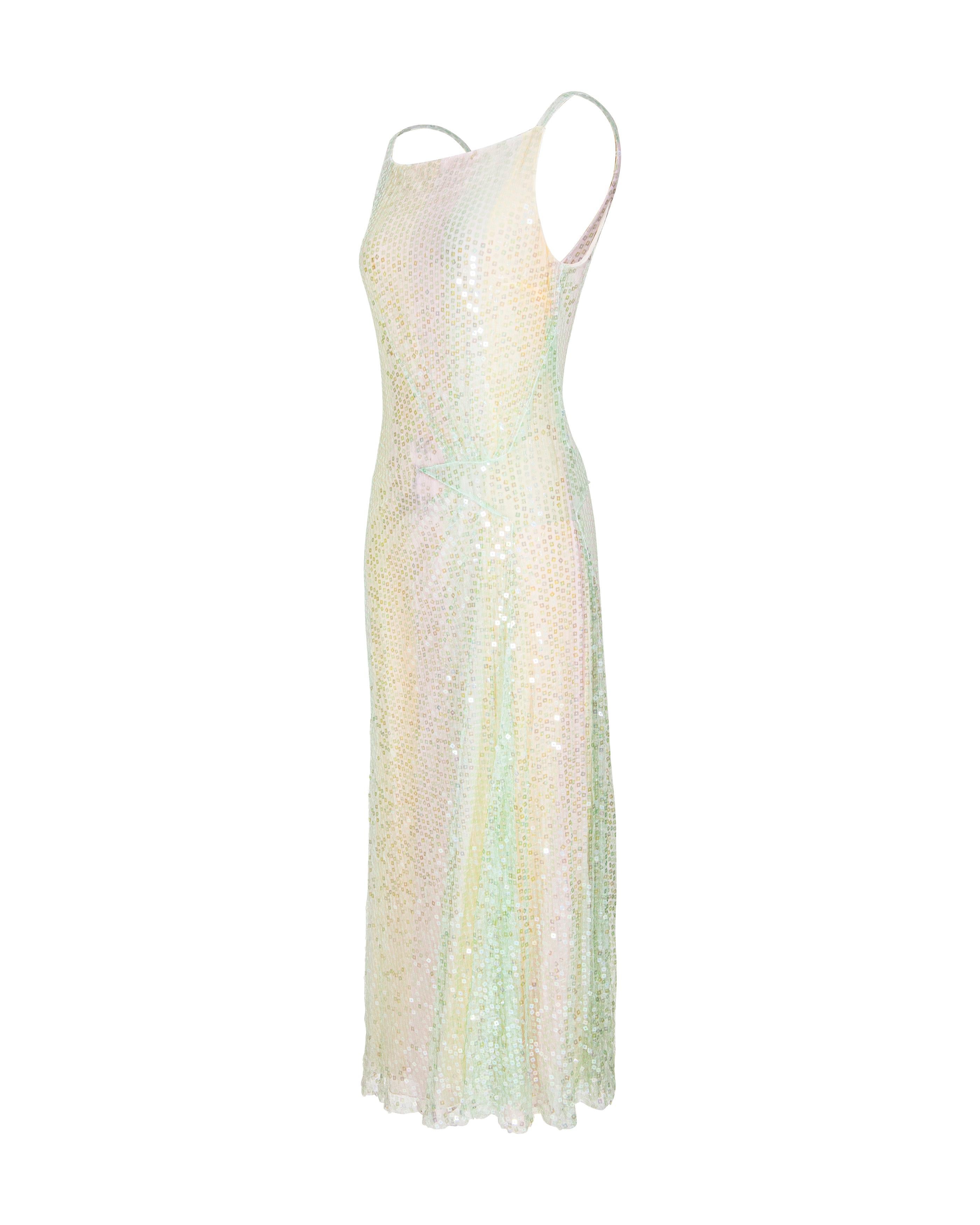 Cruise 2000 Chanel by Karl Lagerfeld Multicolor Sequin Slip Midi Dress In Excellent Condition In North Hollywood, CA
