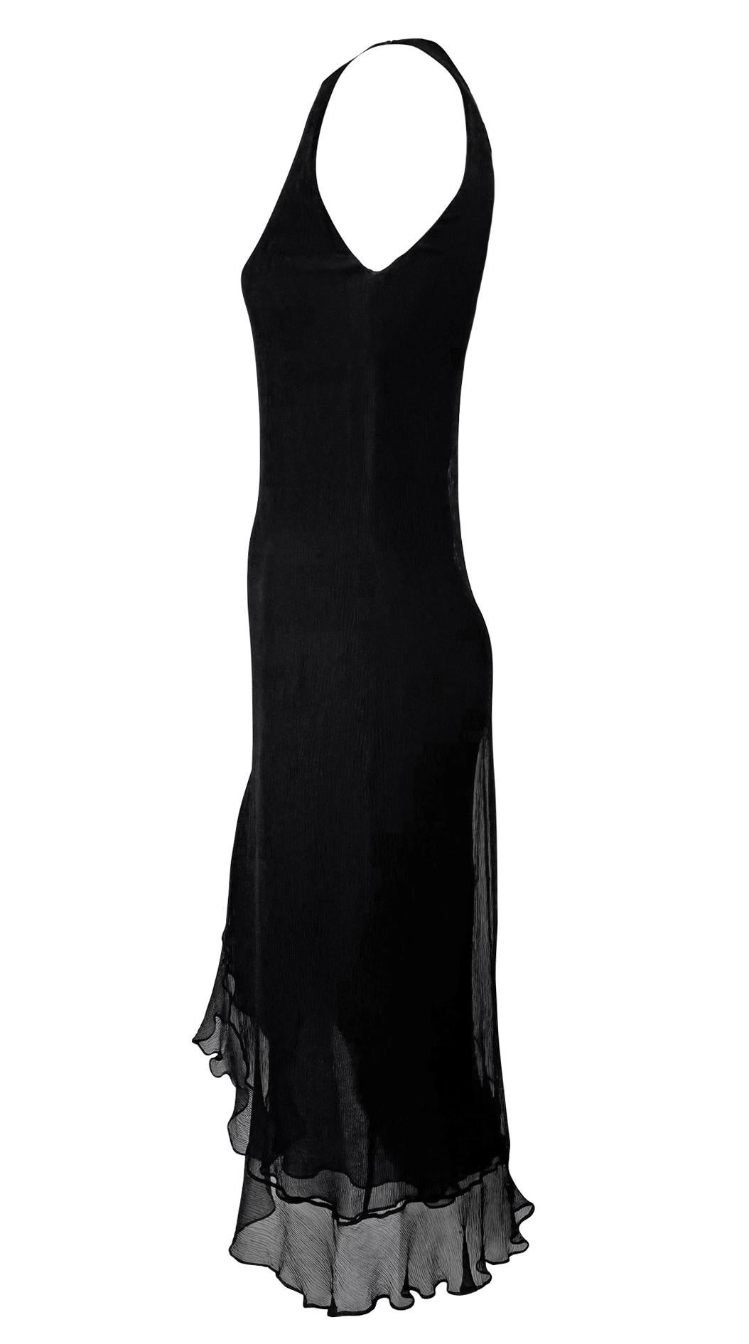 Women's or Men's Cruise 2000 Gucci by Tom Ford Black Ruffle Crepe Silk Chiffon Sleeveless Dress