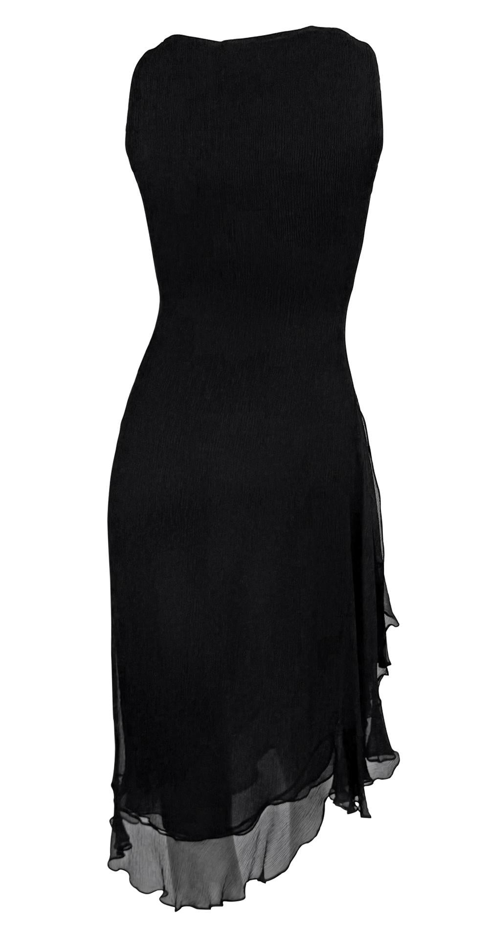 Cruise 2000 Gucci by Tom Ford Black Ruffle Crepe Silk Chiffon Sleeveless Dress 1