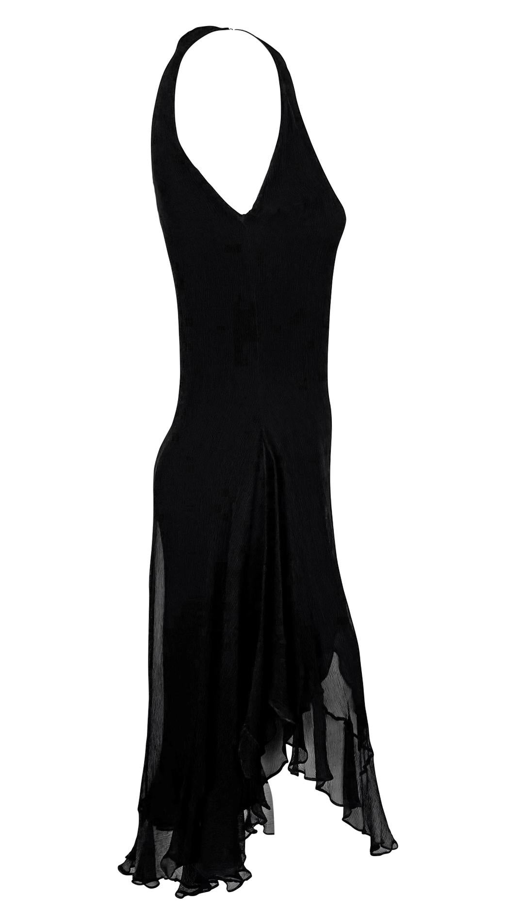 Cruise 2000 Gucci by Tom Ford Black Ruffle Crepe Silk Chiffon Sleeveless Dress 2