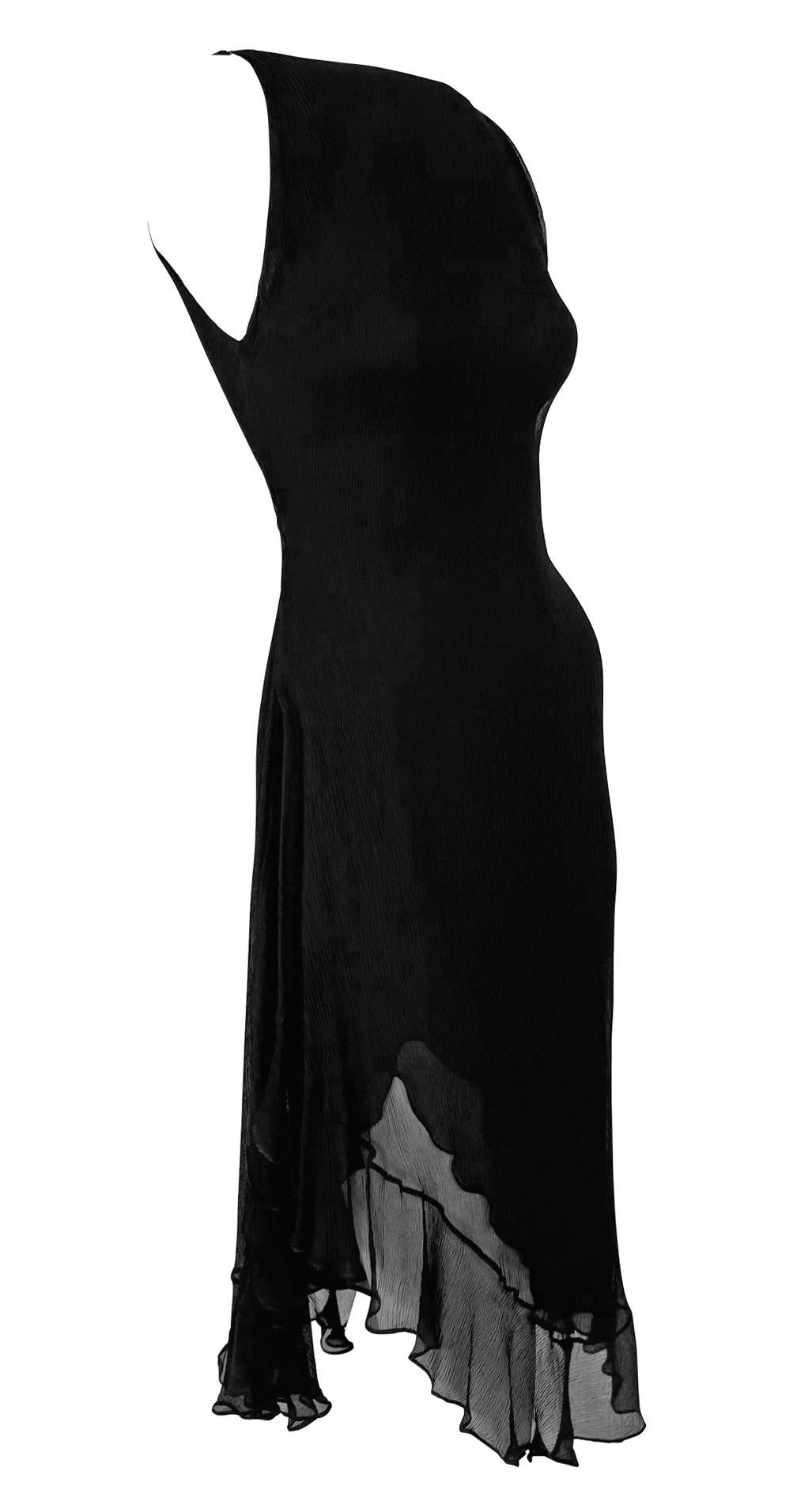 Cruise 2000 Gucci by Tom Ford Black Ruffle Crepe Silk Chiffon Sleeveless Dress 3