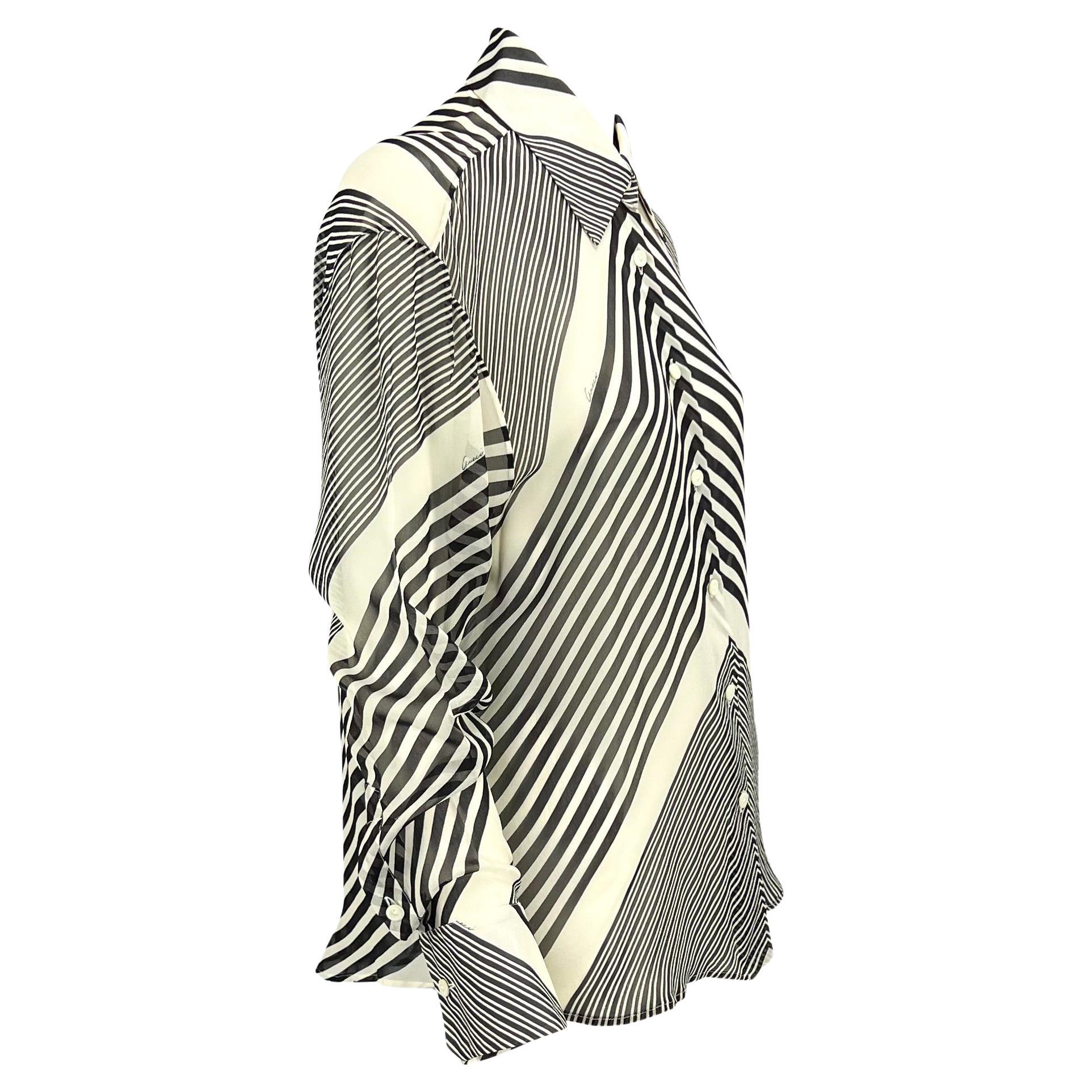 Haut transparent à rayures noires et blanches Gucci by Tom Ford Cruise 2000 en vente 3