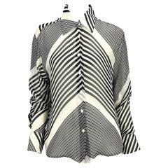 Cruise 2000 Gucci by Tom Ford Black White Stripe Sheer Button Up Top