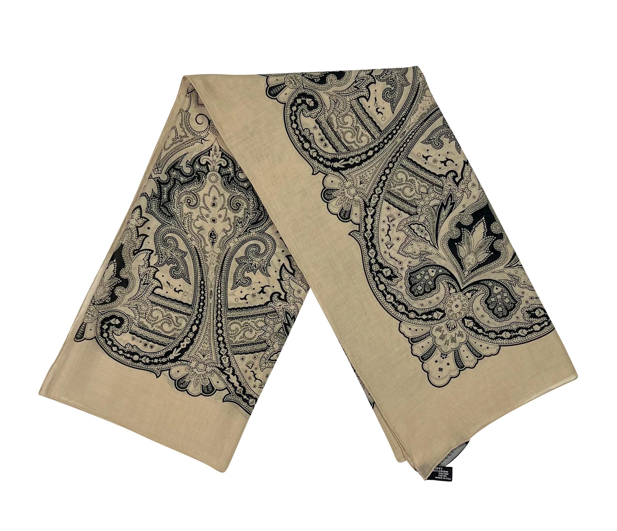 Women's Cruise 2004 Gucci by Tom Ford Beige Black Paisley Print Oversized Shawl Pareo