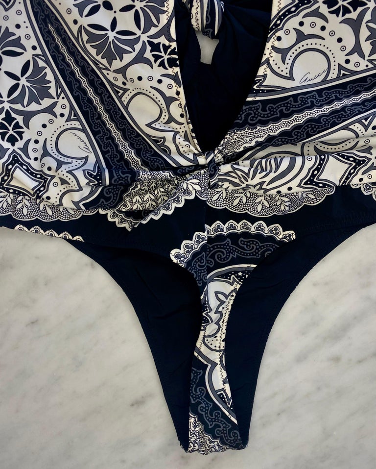 Black bandana print one piece thong swimsuit with a sleek and sexy design