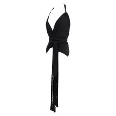 Cruise 2004 Gucci by Tom Ford Black Silk Fringe Scarf Wrap Crop Top IT42