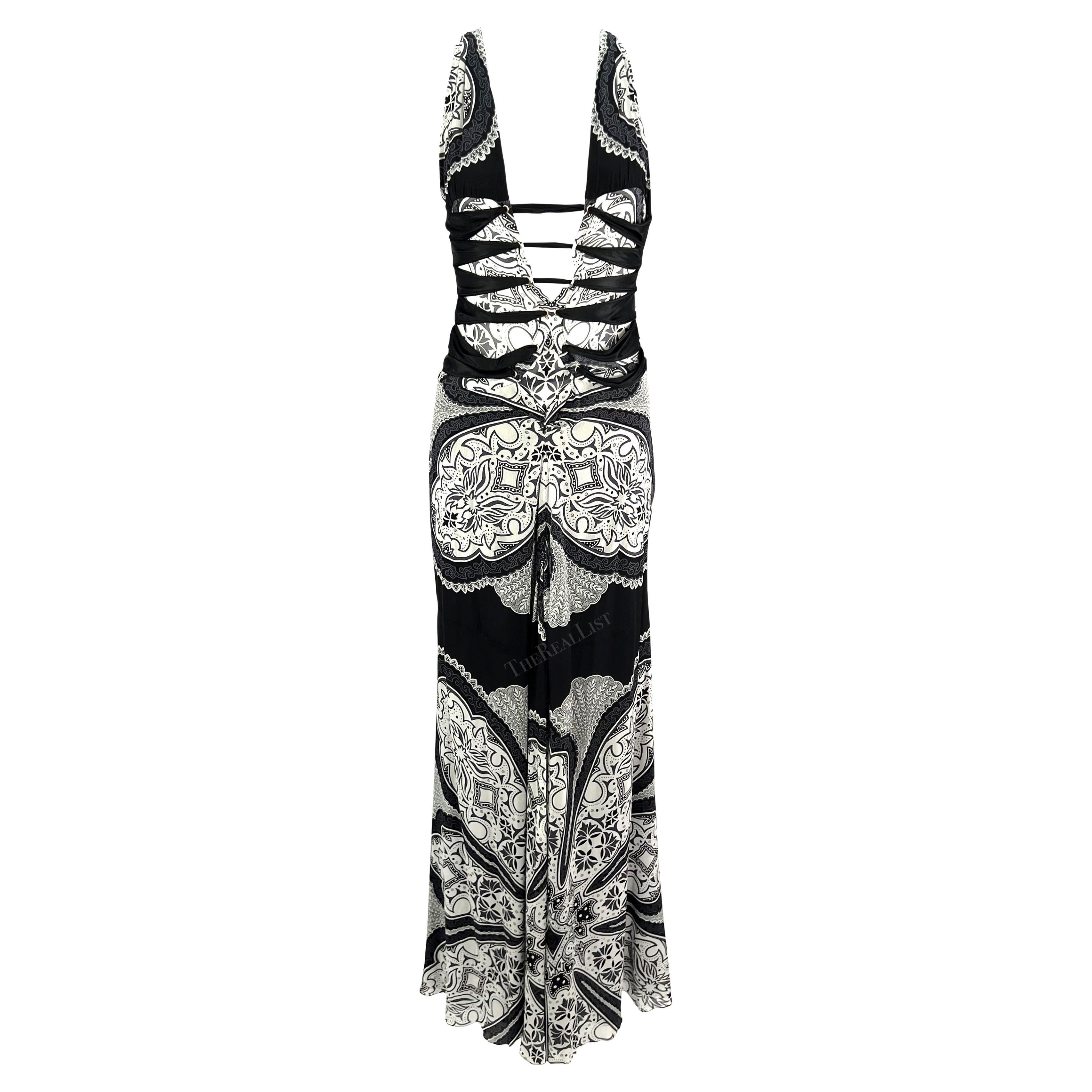Cruise 2004 Gucci by Tom Ford Black White Paisley Silk Sheer Bandana Print Gown For Sale