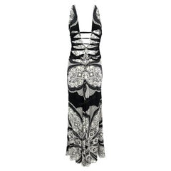 Croisière 2004 - Tom Ford Gucci by Tom Ford Black White Paisley Silk Sheer Bandana Print Gown