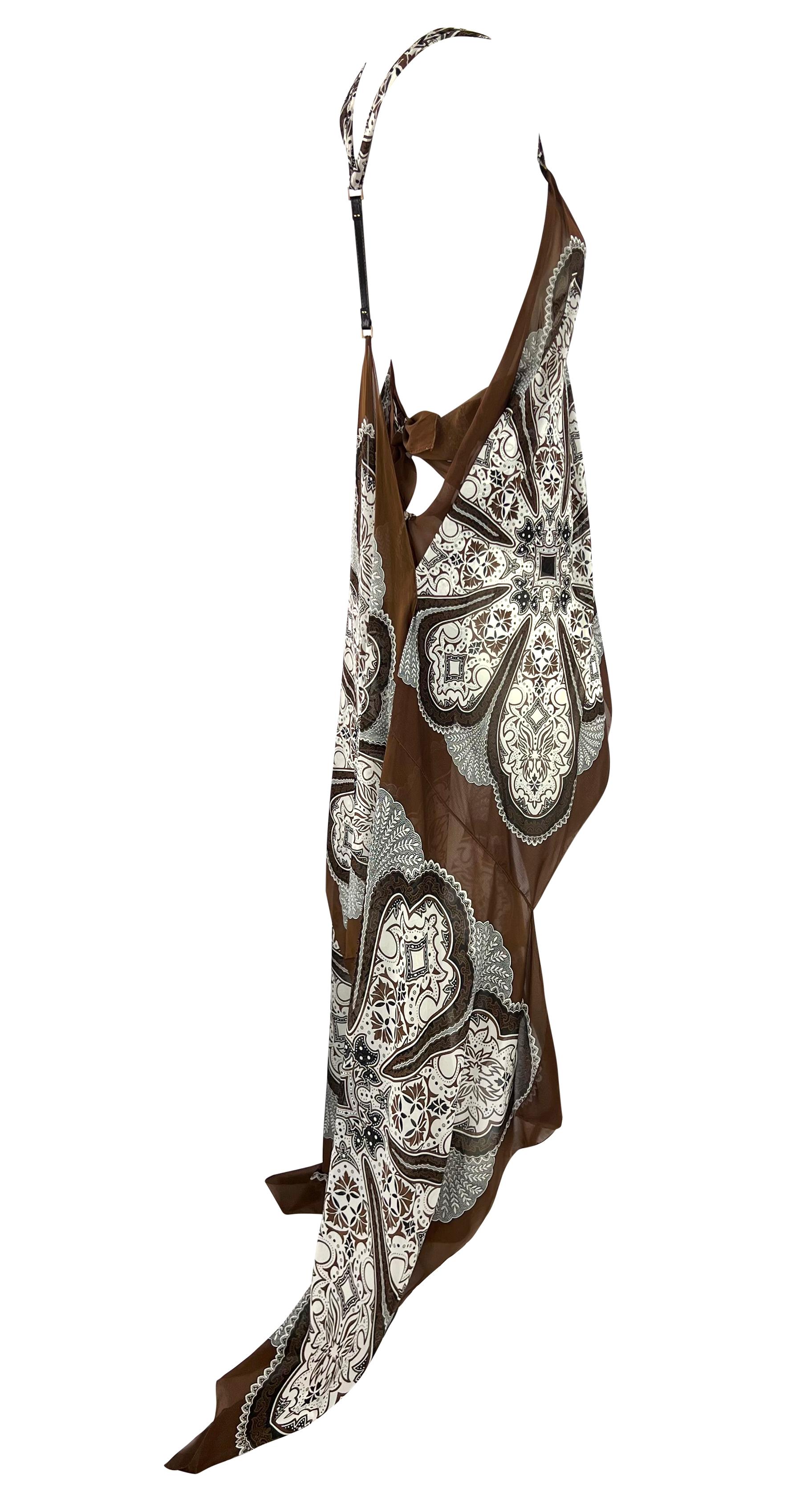 Cruise 2004 Gucci for Tom Ford Brown Paisley Seidenbandana Lederkleid im Angebot 5