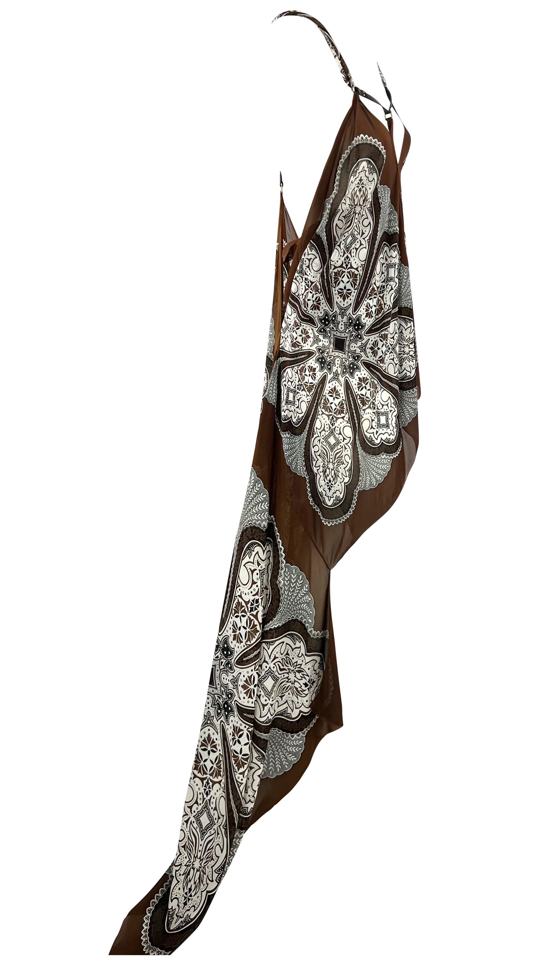 Cruise 2004 Gucci for Tom Ford Brown Paisley Seidenbandana Lederkleid im Angebot 6