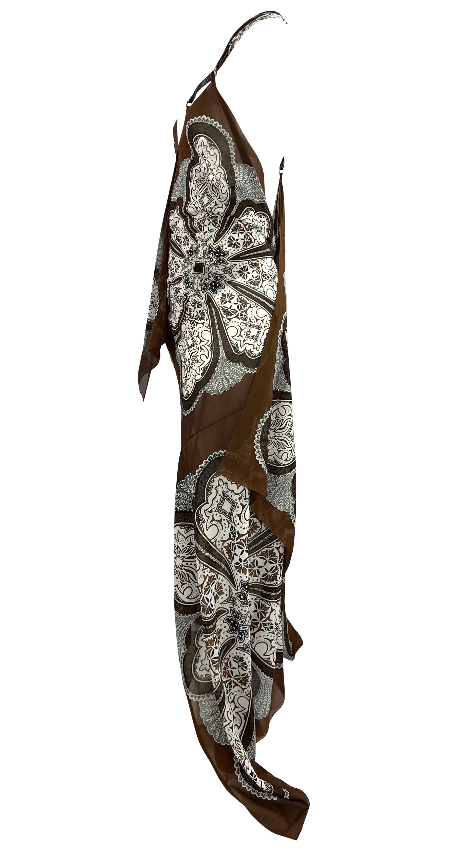 Cruise 2004 Gucci for Tom Ford Brown Paisley Seidenbandana Lederkleid Damen im Angebot