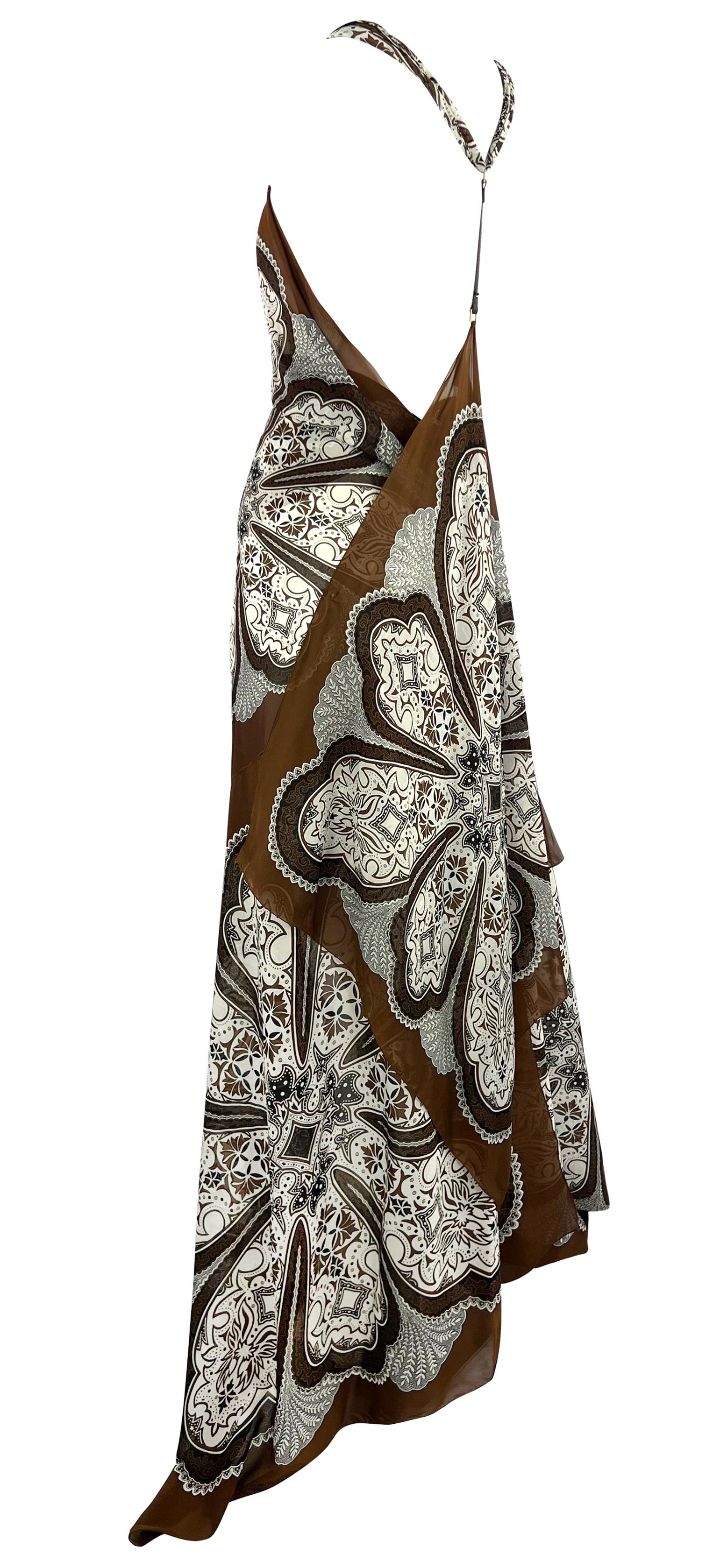 Cruise 2004 Gucci for Tom Ford Brown Paisley Seidenbandana Lederkleid im Angebot 1