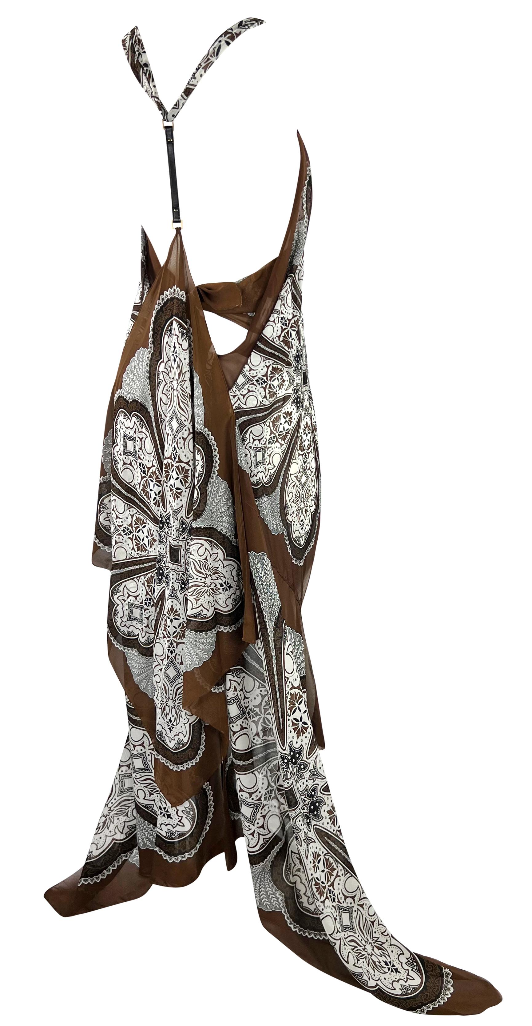 Cruise 2004 Gucci for Tom Ford Brown Paisley Seidenbandana Lederkleid im Angebot 4