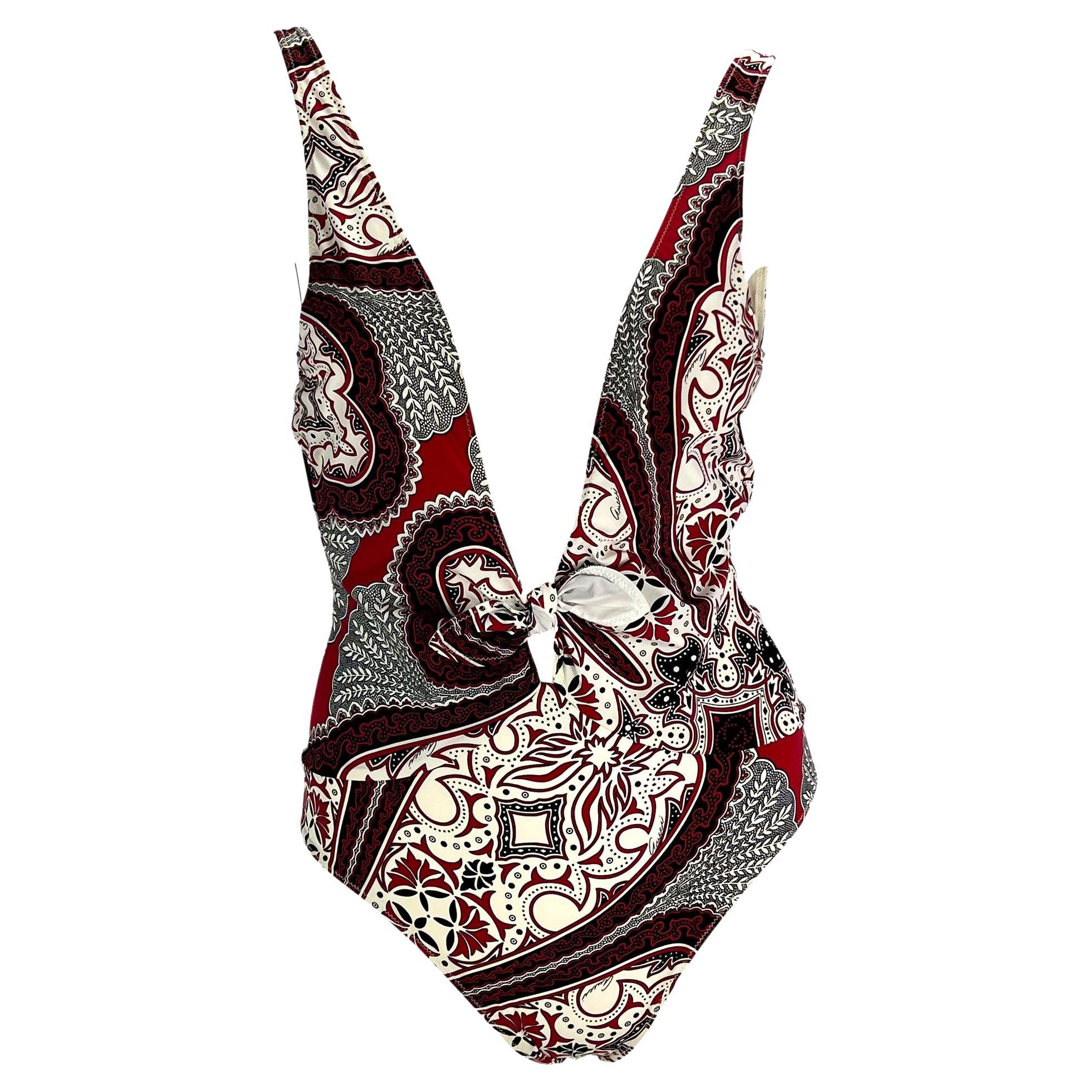 Cruise 2004 Gucci by Tom Ford Red Bandana Print One Piece Swimsuit