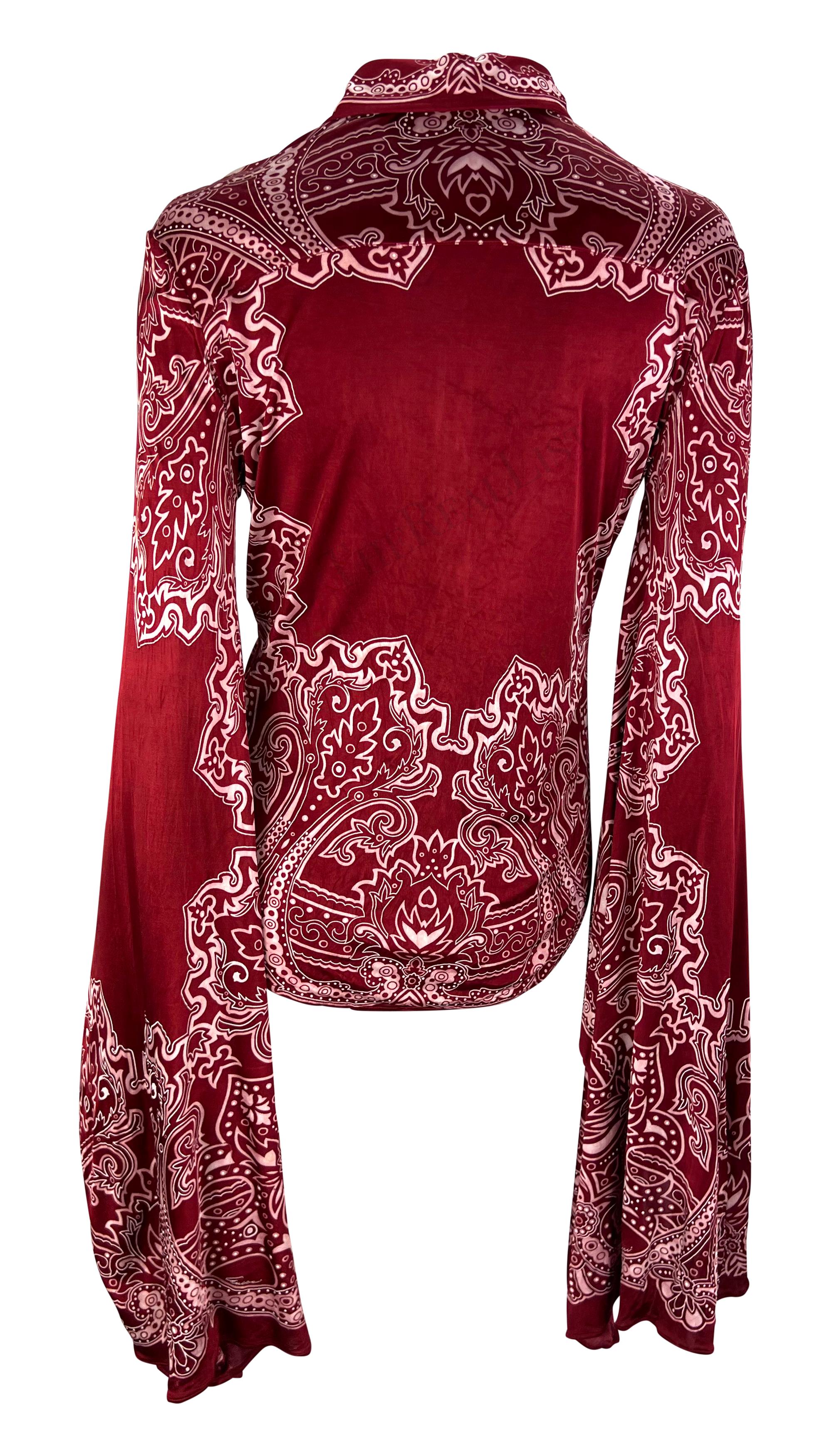 Cruise 2004 Gucci by Tom Ford Red Paisley Button Down Top Bell Sleeves 1